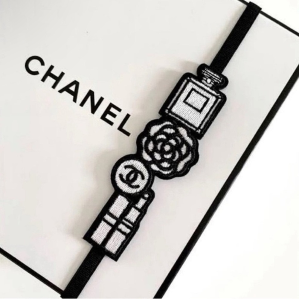 CHANEL Black and White Embroidered Hair Accessory